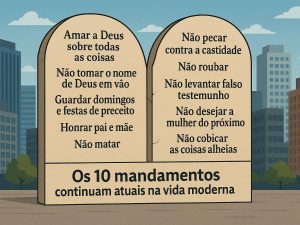 Representação dos 10 mandamentos em estilo contemporâneo.